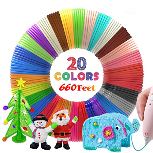 20 Colors 660 Feet 3D Pen Filament, Each Color is 33 feet, 1.75mm PLA 3D Pen Refills for 3D Printing Pen, Compatible with MYNT3D SCRIB3D 3D Printing Pen, Not Support for 3Doodler Pen