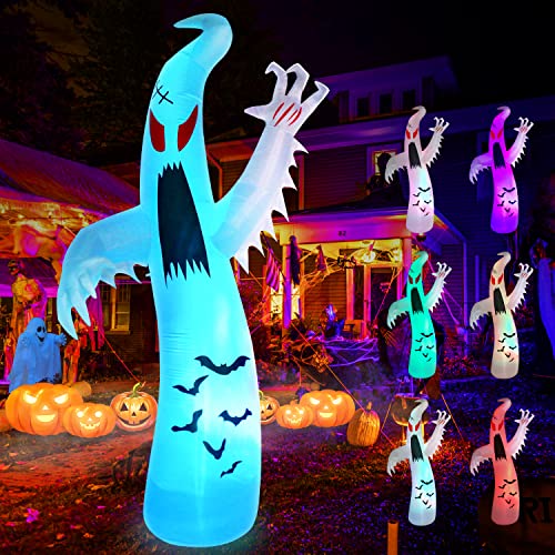 fotako 12Ft Halloween Inflatables Giant Ghost with 7 Colors Changing LED Lights, Halloween Decorations Outdoor Blow Up with Sandbags Stakes Strings Clearance for Outdoor/Home/Holiday/Party/Yard/Lawn