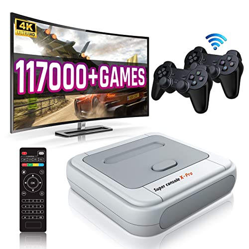 Retro Game Console, Super Console X Pro Built-in 117000+ Games, Video Game Console with 60+ Emulators, Emulator Console for 4K TV HD/A Output, Dual System with 2 Wireless Controllers(256G)