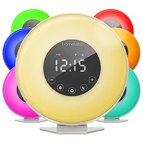 hOmeLabs Sunrise Alarm Clock - Digital LED Clock with 6 Color Switch and FM Radio for Bedrooms - Multiple Nature Sounds Sunset Simulation & Touch Control - with Snooze Function for Heavy Sleepers