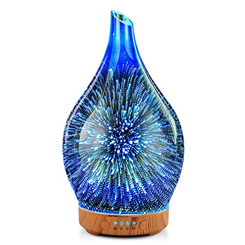 Porseme Oil Diffuser 3D Glass Aromatherapy Ultrasonic Humidifier, Air Refresh Auto Shut-Off, Timer Setting, BPA Free for Home Hotel Yoga Leisure SPA Gift 100ml Last 4H