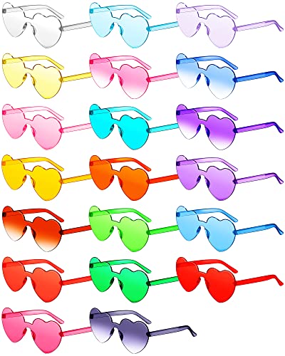 20 Pairs Heart Shape Sunglasses Rimless Heart Glasses Transparent Candy Color Bachelorette Sunglasses Colorful Frameless Glasses Mixed Colors Love Eyewear for Women Girls Teens Cosplay Party Favors