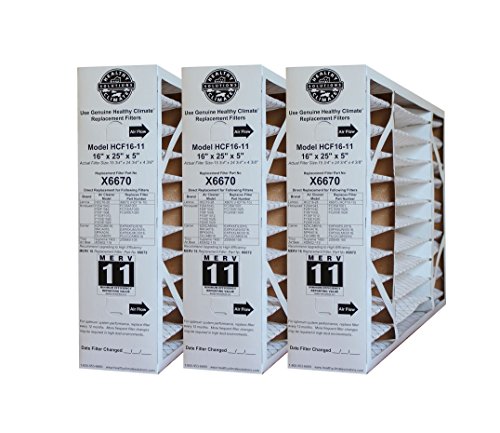 Lennox X6670 MERV 11 Box Replacement Filter also for Honeywell, 16' H x 25' L x 5' W (3-Pack)