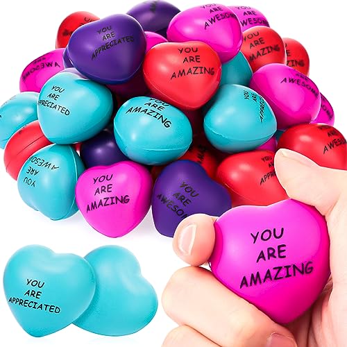 Tradder 36 Pcs Heart Stress Balls Appreciation Heart Shaped Foam Balls Motivational Stress Balls Relief Gifts Bulk for Kids Adults Wedding School Party (Appreciation)