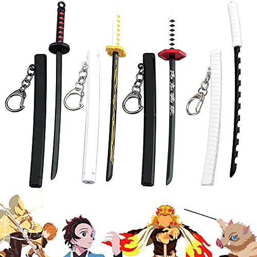 4Pcs Samurai sword keychain is suitable for Demon Slayer Mini Toy Katana Keychain, Metal Model Swords Can Unplug, Sunwheel Sword, Best Gift for Anime Lovers, Black, Multicolored