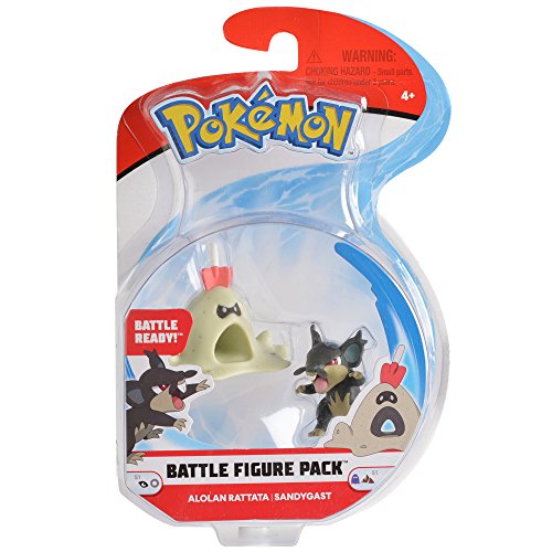 Pokémon 95003 2' Battle Action Figure Includes 2' Alolan Rattata and 2' Sandygast (Pack of 2)