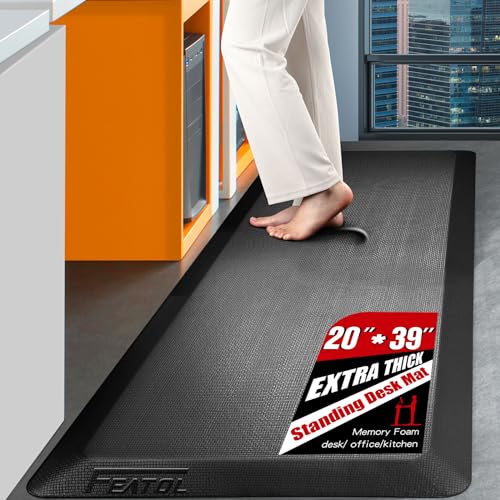 FEATOL Extra Thick Anti Fatigue Mat Floor Mat (20' x 39', Black), Standing Office Desk Mat Memory Foam Cushioned Anti Fatigue Ergonomic Kitchen Mats Comfort Standing Pad NOT PVC 9/10 Inch Thick