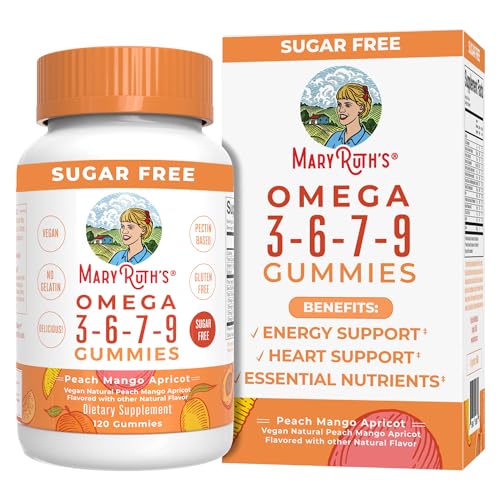 Vegan Omega 3 6 7 9 Gummies by MaryRuth's | Up to 4 Month Supply | Omega 3 Supplement with Flaxseed Oil | Omega 3 Gummies | No Fish Taste | Non-GMO | 120 Count