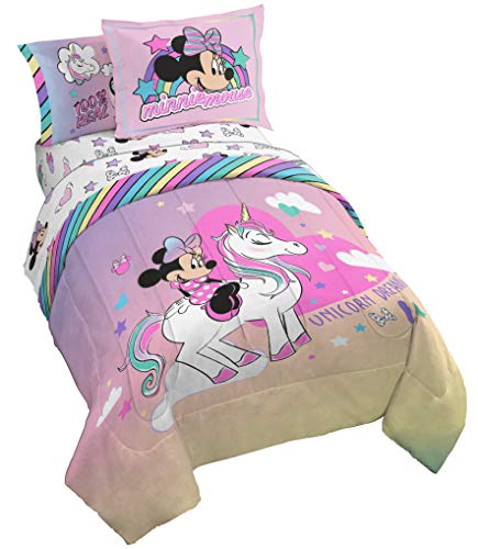 Jay Franco Disney Minnie Mouse Unicorn Dreams 5 Piece Twin Bed Set - Includes Reversible Comforter & Sheet Set Bedding - Super Soft Fade Resistant Microfiber - (Official Disney Product)