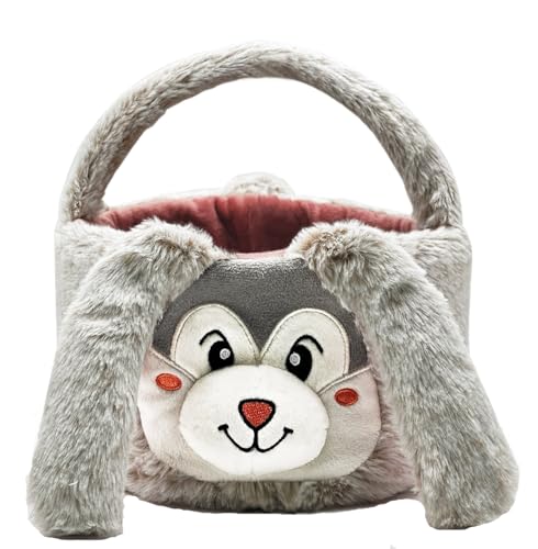 Awoscut Plush Easter Bunny Basket Cow-Bull Baskets with Handles, Candies Buckets Tote Bag for Kids Party Decorations Supplies (Cute Rabbit, 25x25x20cm)