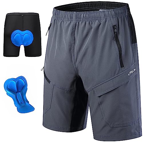Men's Mountain Bike Shorts 3D Padded Baggy Bicycle Riding Cycling Shorts Quick Dry Lightweight Biking Shorts(Grey M)