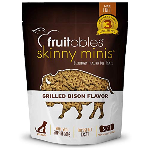 Fruitables Skinny Mini Dog Treats – Healthy Treats for Dogs – Low Calorie Training Treats – Free of Wheat, Corn and Soy – Grilled Bison – 12 Ounces