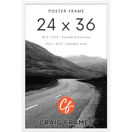Craig Frames 24x36 Modern White Poster Frame with Clear Plexiglass - Elegant Matte Finish for Wall Display