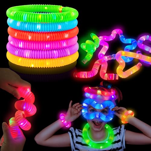 Kannove Kids Party Favors-6 PCS LED Light up Pop Tubes Pipes Glow Sticks for Toddlers,Preschool Kindergarten Graduation End of The Year School Students Gifts,Travel Camping Toys Gifts for Boys Girls