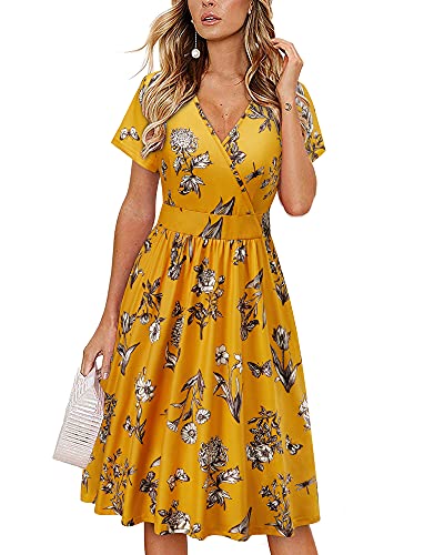 VOTEPRETTY Women's Short Sleeve V Neck Wrap Dress Summer Casual Floral Sundress with Pockets(Floral10,L)