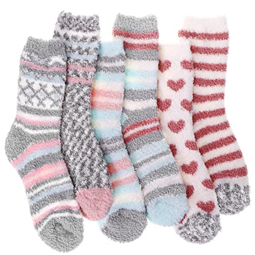 Aivanart Fuzzy Socks for Women,6 Pairs Soft Fluffy Cozy Slipper Socks,Comfy Warm Winter Sleep Plush Socks for Valentine's Day