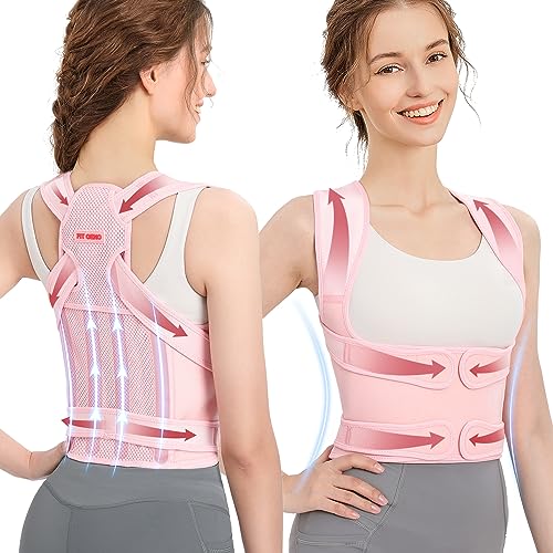 Fit Geno Back Brace Posture Corrector for Women: Shoulder Straightener Adjustable Full Back Support Upper and Lower Back Pain Relief - Scoliosis Hunchback Hump Thoracic Spine Corrector Pink Small