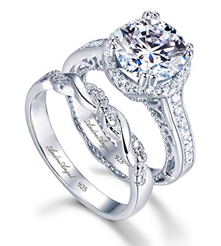 AndreAngel Solid Sterling Silver 925 Rhodium-Platinum Plated White Gold Color | Engagement Ring Set Promise 2.5 Carats Round Cut Cubic Zirconia Stones Grade AAAAA+ Alternative to Diamonds | Wedding Anniversary Bridal Valentines Day | Design A30