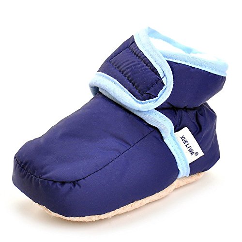 Enteer Infant Snow Boots Premium Soft Sole Anti-Slip Warm Winter Prewalker Toddler Boots (13-18months, navy)