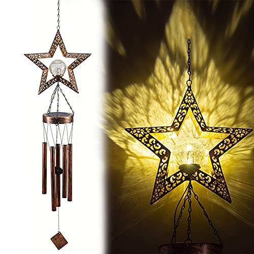 LeiDrail Wind Chimes, Star Solar Wind Chimes for Outside, Outdoor Clearance Gardening Gifts for mom Women Wife, Star Décor Tubes Wind Bell Gifts Ideas for Birthday mom Day Gifts