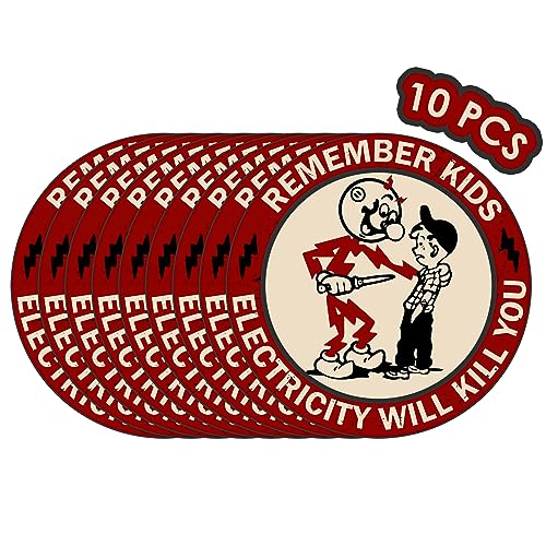 OCQOTAT Remember Kids Electricity Will Kill You Sticker - 10 Pack Electricity Will Kill You Hard Hat Stickers for Men Lineman, Electrician Warning Sticker for Tool Box, Car, Helmet, Electric Meter Box