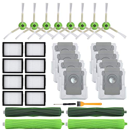 26 Pack Replacement Parts for iRobot Roomba j7(7150 i3(3150) i3+(3550) i4 i6 i6+(6550) i7(7150) i7+(7550) i8 i8+ Robot Vacuum Accessories,2 sets Roller Brushes,8 Filters,8 Side Brushes,8 Dust bags