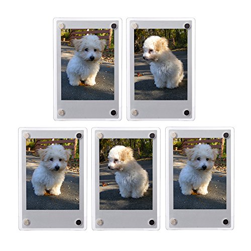 FoRapid 3' Dual Sided Clear Acrylic Refrigerator Magnetic Photo Frame, Frameless Display Compatible with Fujifilm Mini 9 8 8+ 2x3 Photo (x5)