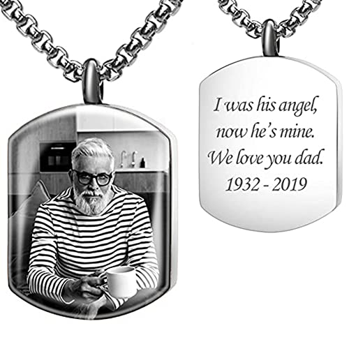 Fanery sue Ashes Necklace for Women Men, Custom Picture Text Dog Tag Engraved Urn Pendant Keepsake, Cremation Jewelry Necklace for Ashes, Memorial Sympathy Gift for Loss of Loved(Silver)
