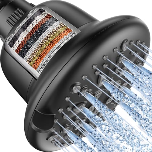 Cobbe Filtered Shower Head, 7 Modes High Pressure Shower Heads - 16 Stage Shower Head Filter for Hard Water for Remove Chlorine and Harmful Substances (Midnight Black Matte, 5 Inch Round)