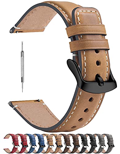 Fullmosa Quick Release Watch Band 20mm,Burnished Leather watch band Bracelet for Samsung Galaxy Watch 4, Samsung Gear S2 Classic,Huawei Watch 2,Garmin Vivoactive 3/Venu,20mm Light Brown+Black