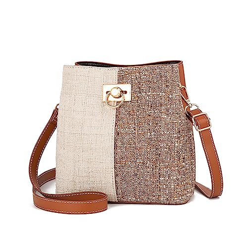 PINCNEL Cross Body Bag Purses for Women - PU Leather Crossbody Bucket Bag with Adjustable Shoulder Strap(Brown)