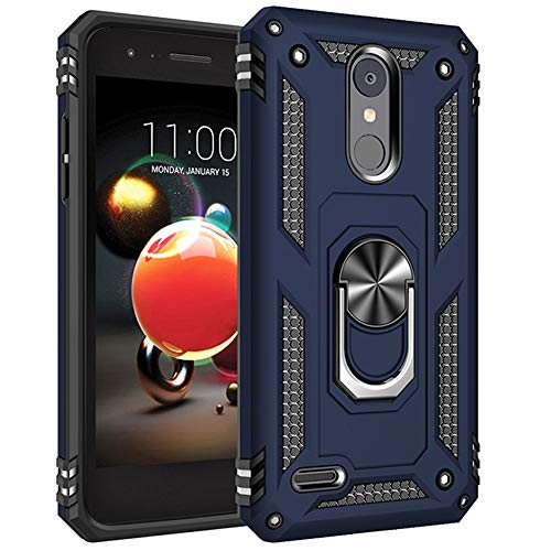 Military Grade Drop Impact for LG Aristo 3 Case,Aristo 2 Case Aristo 2 Plus/Rebel 4 LTE/Phoenix 4/Zone 4 Metal Rotating Ring Kickstand Holder Armor Shockproof for LG Aristo 2 3 Phone Case (Blue)
