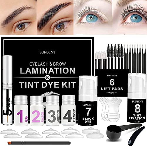 Brow Lamination Kit 4 in 1 | Black, SUNSENT Lash Lift and Perm Kit, Instant Eyelash and Eyebrow Quick Perm Lift For Eyelash Growth 12-weeks Long Lasting, KERATIN Safe Use for Home Salon