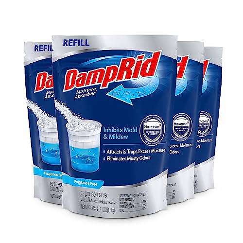 DampRid Refill Bag, 42 oz., 4-Pack - Fragrance Free Moisture Absorbers for Rooms with Excess Humidity, Long-Lasting, Inhibits Mold & Mildew