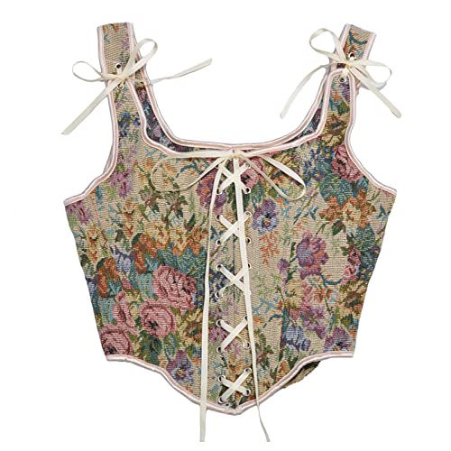 ZCVBOCZ Corset Tops for Women Sexy Lace-Up Fishbone Strap Bustier Corset Top Floral Print Court Vintage Slim Fit Shapewear