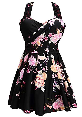 COCOPEAR Women's Elegant Crossover One Piece Swimdress Floral Skirted Swimsuit Floral 37 3XL/16-18
