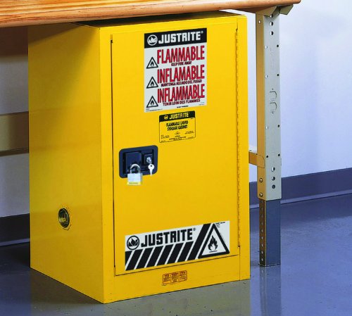 Justrite 891220 Sure-Grip EX 12 Gallon, 35' H x 23-1/4' W x 18' D, 1 Door, 1 Shelf , Self-Close Yellow Compact Flammable Storage Cabinet