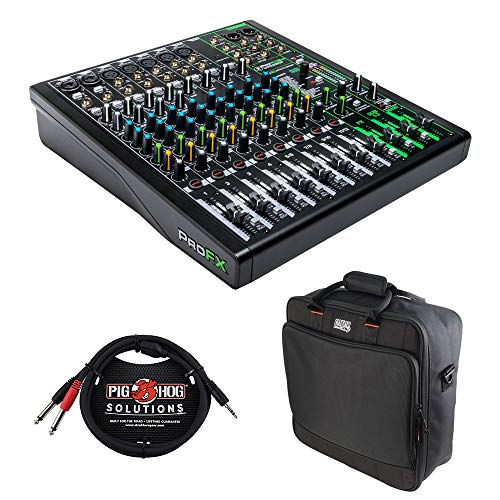 Mackie ProFX12v3 12-Channel Sound Reinforcement Mixer with Built-In FX, Gator Cases G-MIXERBAG-1515 Mixer Bag & Stereo Cable 10ft Bundle
