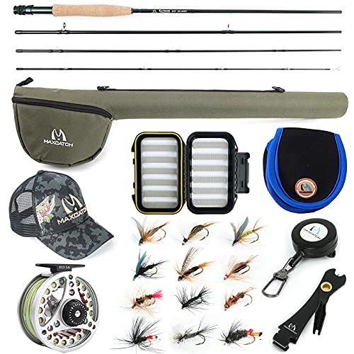 M MAXIMUMCATCH Maxcatch Extreme Fly Fishing Combo Kit 3/5/6/8 Weight, Starter Fly Rod and Reel Outfit, with a Protective Travel Case (8wt 9‘0“ 4pc Rod,7/8 Reel)