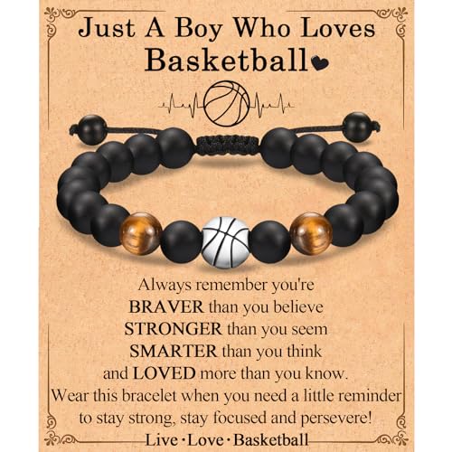 EFVISD Basketball Bracelet for Teenage Boys, Basketball Gifts for Teen Boys Basketball Players Team, Natural Beaded Bracelet Basketball Gifts for Son Grandson Brother Nephew Friend