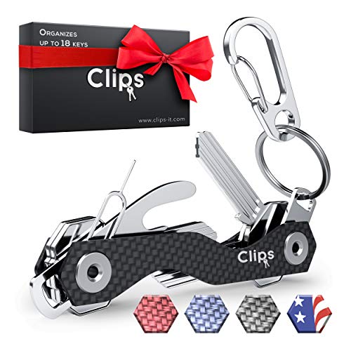 Smart Compact Key Organizer Keychain - Made of Carbon Fiber & Stainless Steel- Pocket key Chain Organizer Up to 28 Keys- Lightweight, Strong Includes Bottle Opener, Carabiner & More