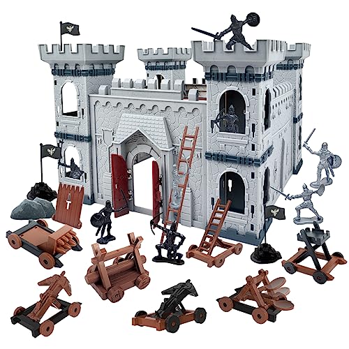 Mostop Medieval Castle Knight Toy Solider Army Figures Toy, DIY Assembled Castle Model Knight Game Soldier Building Kit with Castle,Cavalry and Arrow Tower Simulated Siege War of Attack