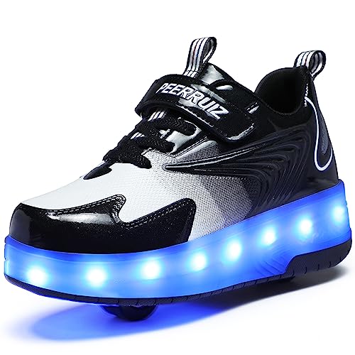 HHSTS Kids Shoes - New Upgraded with Wheels LED Light Color Shoes Shiny Roller Skates Skate Shoes Simple Kids Gifts Boys Girls The Best Gift for Party Birthday Christmas Day(1.5Little kid, Blackwhite)