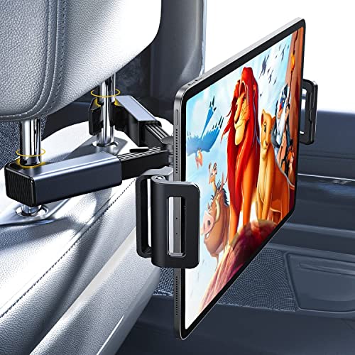 LISEN Tablet iPad Holder for Car Mount Headrest Must Have, iPad Car Holder Back Seat Travel Accessories Long Road Trip Essentials for Kids Adults Fits All 4.7-12.9' Devices & Headrest Rod