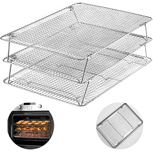 Stainless Steel Stackable Cooling Rack for Baking, 3 Tier 12”x 16.5”,Oven & Dishwasher Salf and Fit Half Sheet,Wire Cooling Racks for Cookie, Pizza, Cake