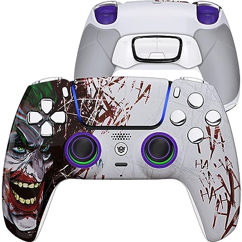 HEXGAMING HEX ULTIMATE 4 Mappable Back Buttons & Replaceable Thumbsticks & Hair Trigger Black Rubberized Grip Compatible with ps5 Customized Game Controller PC Wireless FPS Gamepad - Clown Hahaha