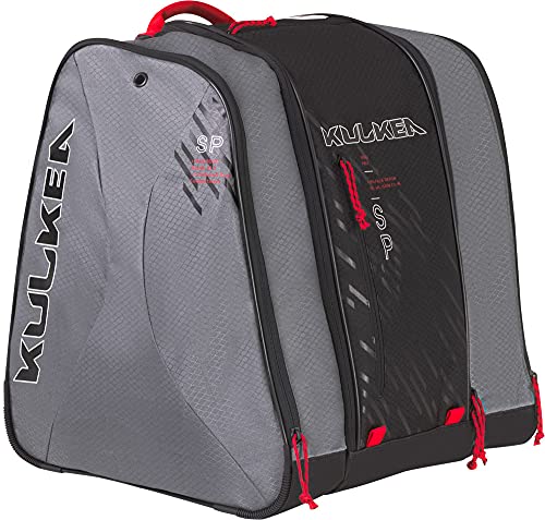 KULKEA Speed Pack Ski Boot Backpack - Ski Boot Bag With Open Pack Design For Quick Gear & Boot Storage - Durable, Spacious, & Water Resistant Backpack (Grey/Black/Red)