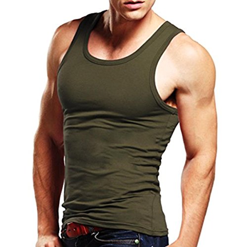 XUDIAN Men Tank Top Sleeveless A-Shirt Crew-Neck, US Size: Medium, Asian Size: X-Large (Army Green)