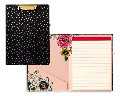 Vera Bradley Clipboard Folio with Refillable Lined Notepad, Black Padfolio with Interior Pocket and Pen Loop, Midnight Gold Dots