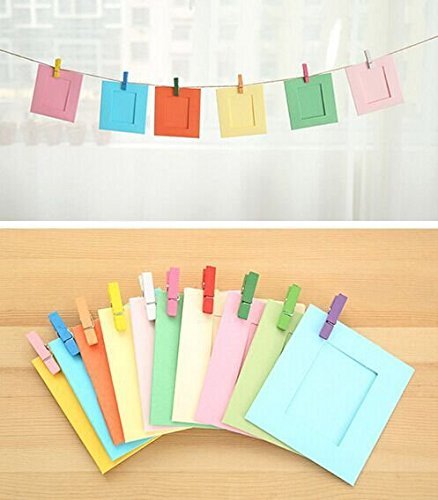 Bondream 30 Pcs Colorful Paper Photo Frame Set with 30Pcs Clothespins &3Pcs Hanging String Creative Wall Decor for Instax Mini 8 7s 90 25 50s Film/Pringo 231 Film/Instax SP 1 Film/Polaroid Film